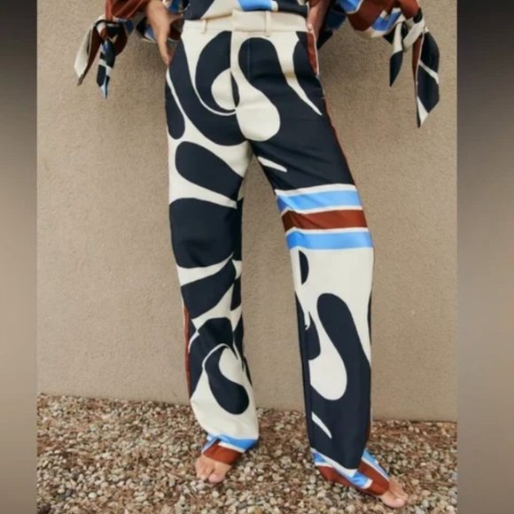 ZARA PRINTED SATIN EFFECT PALAZZO TROUSER PANTS - Picture 1 of 10